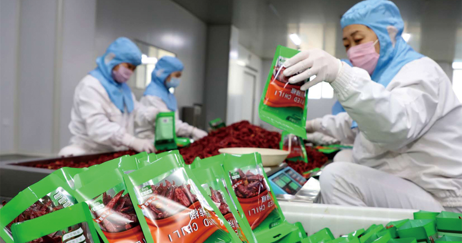 Workers sort products